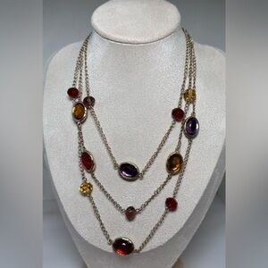 Elegant Gold Tone Multicolor Multi-stranded Gemstone Necklace 18”
